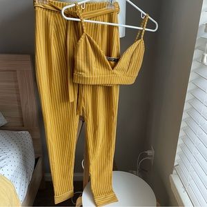 Nasty Gal Collection mustard yellow striped set